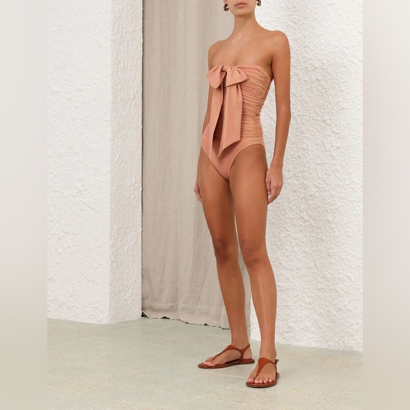 ZIMMERMANN Coco Metallic Drape Bow One-Piece Swimsuit -Shell Pink Sz: 1 (US 4-6) - Picture 3 of 12